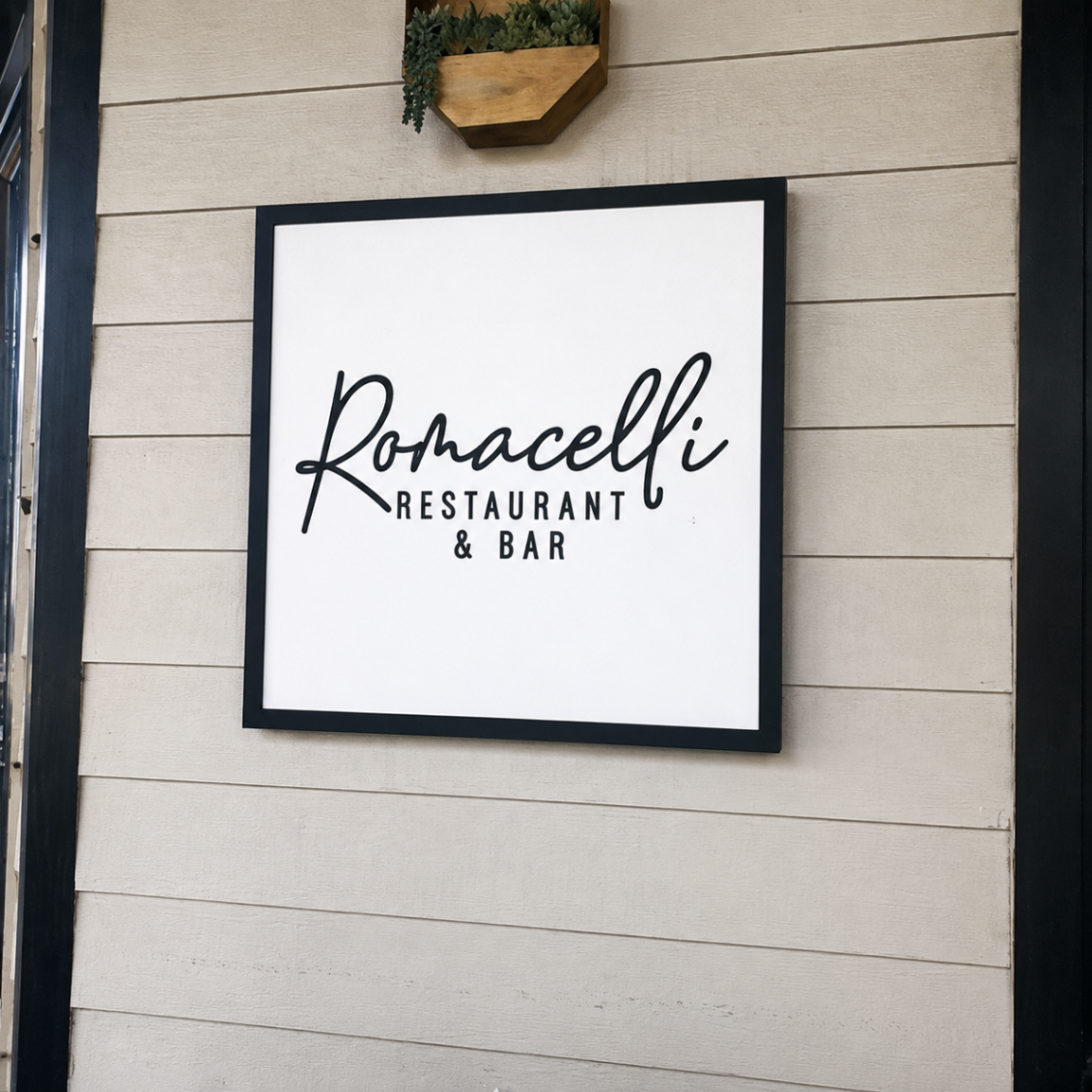 Romacelli Restaurant & Bar signage in Lafayette, Louisiana